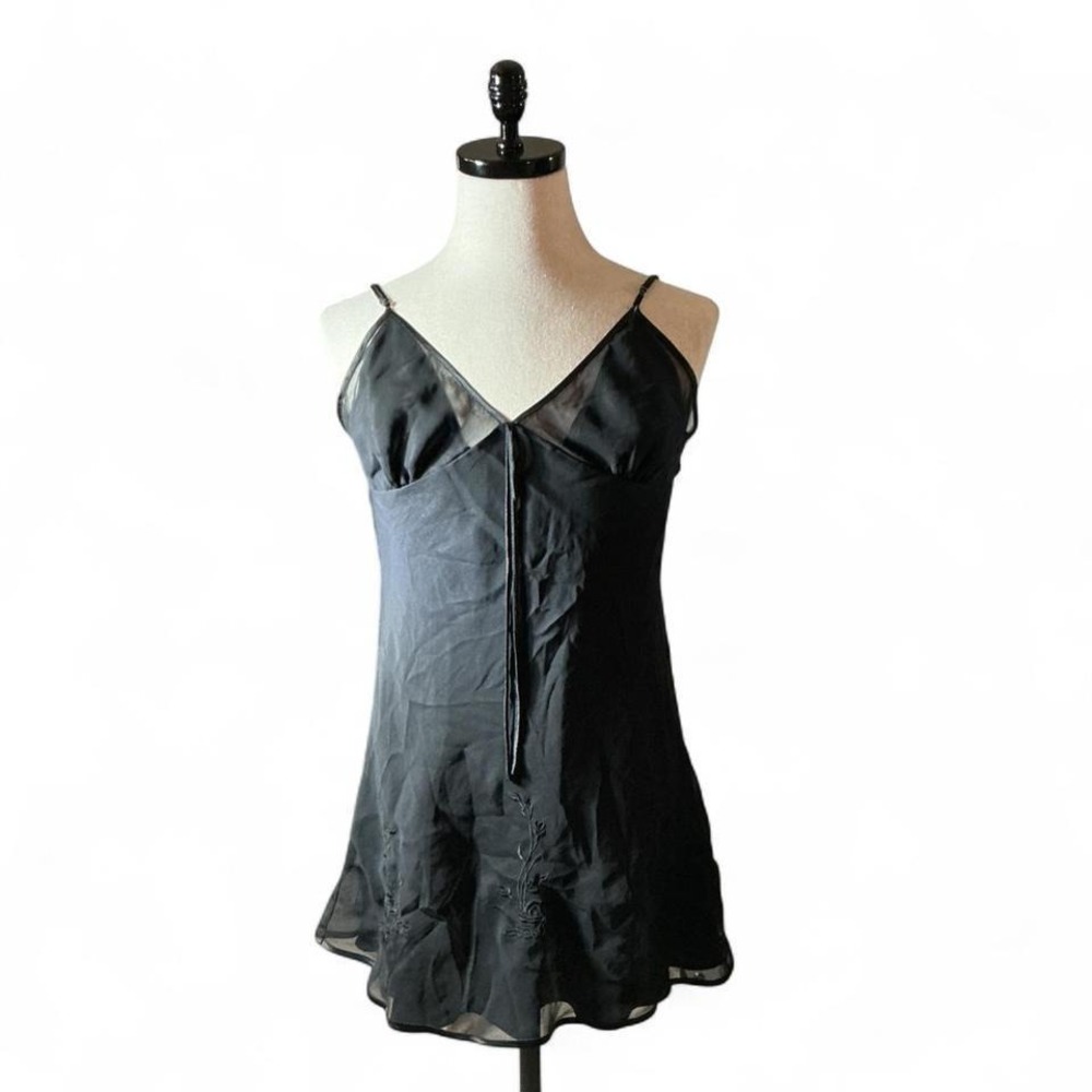 Private‎ Luxuries Black Babydoll Sheer Embroidered Whimsigoth Slip Dress Large